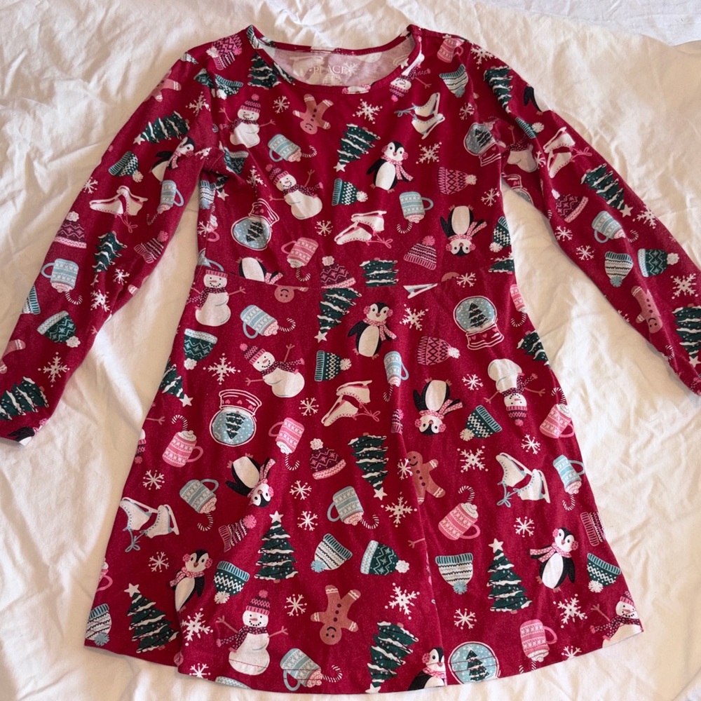 Place Pink Kids' Holiday Dress with Winter Motif